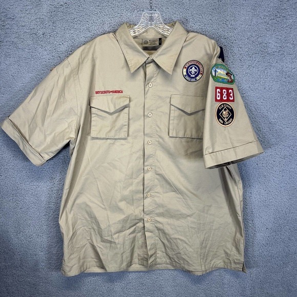 Other - Boy Scouts of America Official Shirt Mens Extra Large Tan Button Up Patches 90s